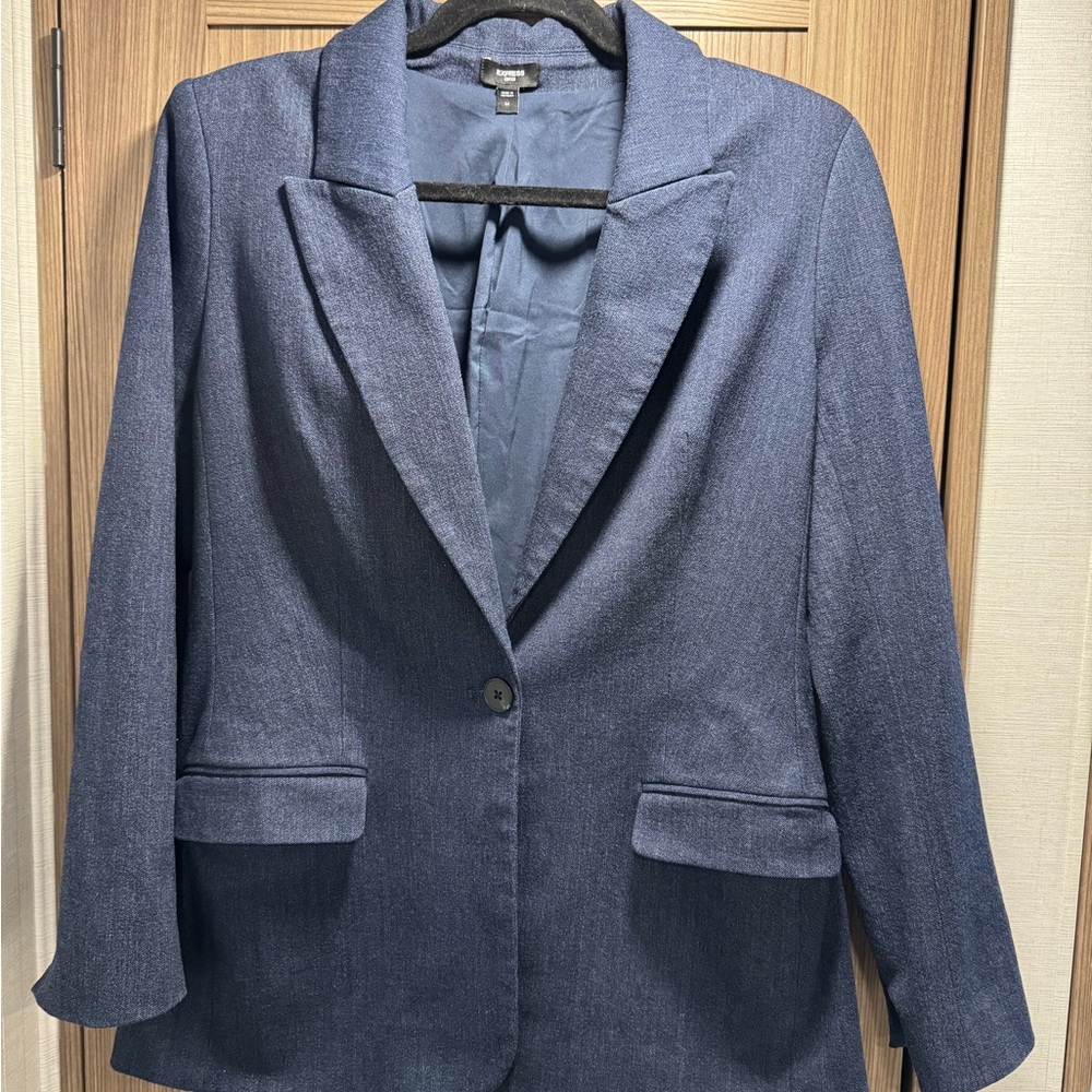 Express Editor Collection Blazer, Denim Like Fabric, Soft, Stretch Twill, - Picture 6 of 15